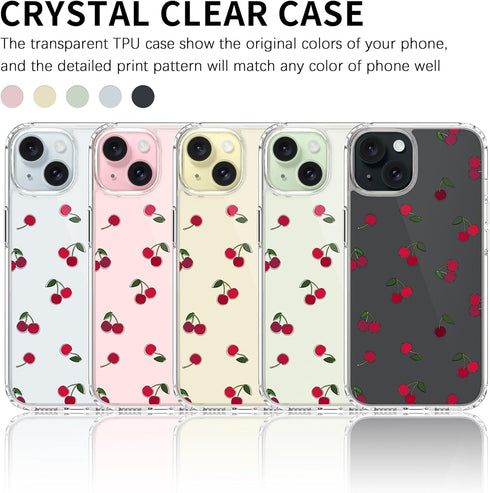 Idocolors 13 for iPhone Pro - Cute Cherry Case for Women, Clear Slim Crystal Case, Anti Peel Off, Not Yellowing
