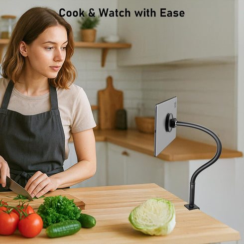 TeQable 360 4.7"-13.5" Magnetic Gooseneck Tablet Holder, iPad Desk Clamp Mount for Bed & Desk, Degree Adjustable Arm