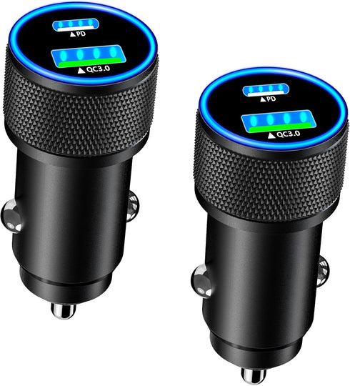 Stuffcool 2Pack USB C Car Charger, 52.5W USB-C & USB-A Power Adapter PD/QC Type C Fast Charging Cigarette Lighter for