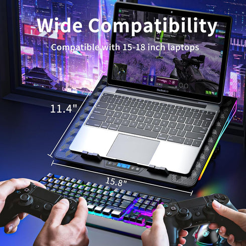 KeiBn Laptop Cooling Pad, Gaming Fan with 15 Quiet Fans, RGB Cooler for 10-17.3 Inch Laptops, 4 Height Stands
