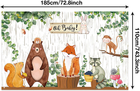 Woodland Baby Shower Backdrop, 3.6 x 6 ft Jungle Animals Birthday Party Decorations for Safari Baby Shower