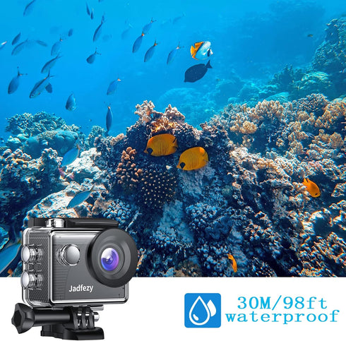 Jadfezy 1080P 32GB 98FT/30M 2 Action Camera FHD with Card, Underwater Waterproof Camera with Rechargeable Batteries
