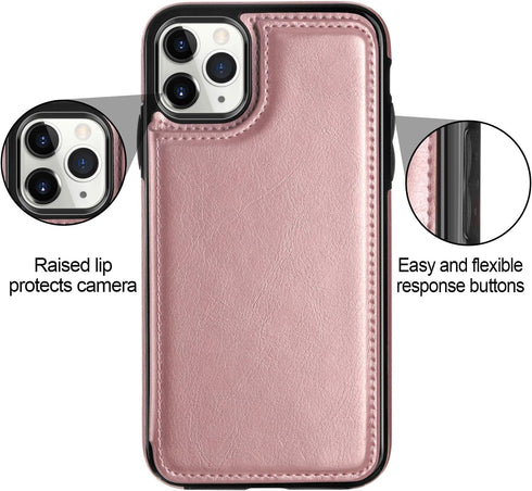 HianDier Wallet Case for iPhone 11 Pro Max, Slim Protective Case, Rose Gold, Credit Card Slot Holder