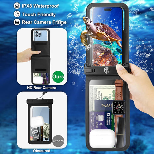 Double Space Waterproof Phone Pouch Case for Samsung Galaxy S24/S23/S22/S21/S20, Cellphone Dry Bag - 2 Pack (Black)