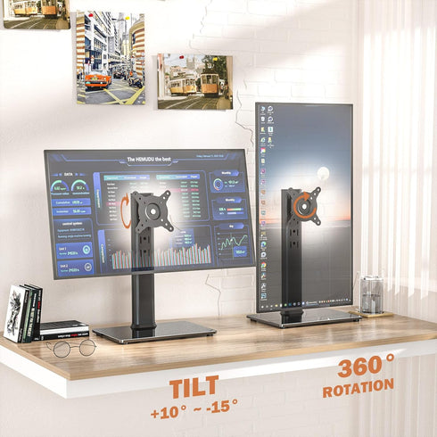 Single LCD Computer Monitor Free-Standing Desk Stand, Height Adjustable for 13-32 Inch Screens, Holds up to 77 lbs