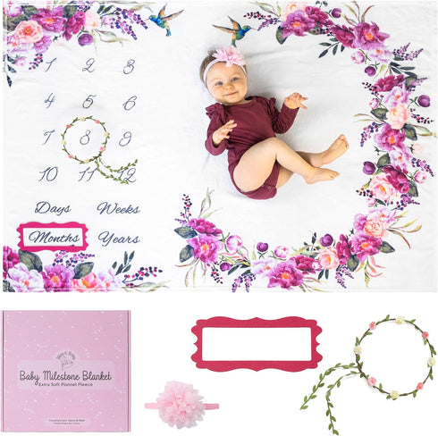 Bliss n' Baby Monthly Milestone Blanket for Baby Girl - 60"x40" -