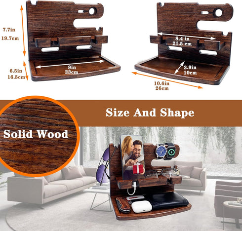 Gifts for Men Women Dad Husband Boyfriend, Wood Phone Docking Station Nightstand Organizer for Mother's Day, Father's