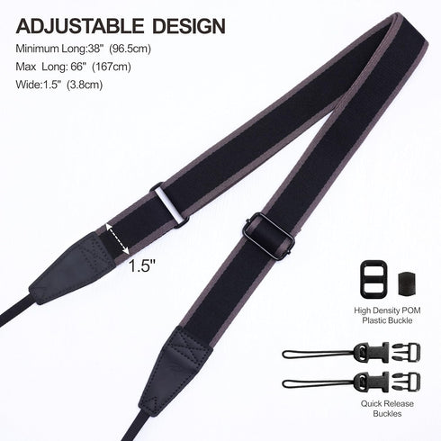 Padwa Lifestyle Adjustable Camera Strap - 1.5" Full Grain Leather Ends for Photographers, Quick Release for Cameras
