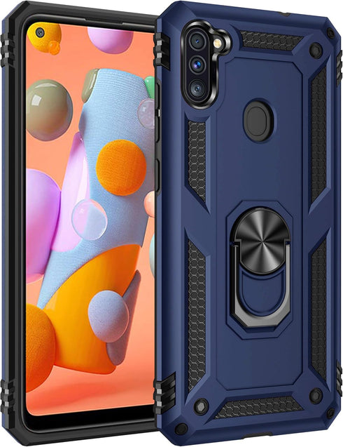 Galaxy A11 Case, Military Grade Heavy Duty Armor Protection Cover with HD Screen Protector and Magnetic Ring Kickstand