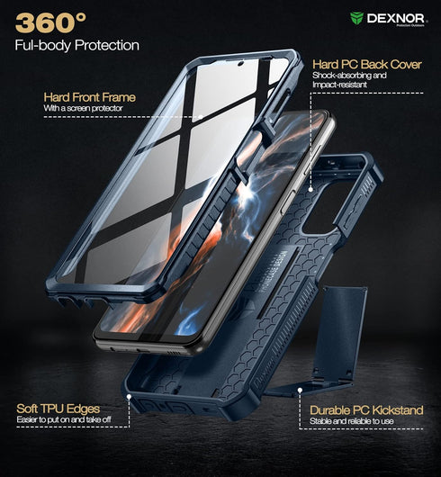 Dexnor Case for Samsung Galaxy A32 5G, Built-in Screen Protector and Kickstand, Heavy Duty - Navy Blue