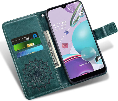 Phone Case for LG Aristo 5/K31/Fortune 3/Phoenix 5/K8x, Wallet with Tempered Glass Screen Protector, Dark Green
