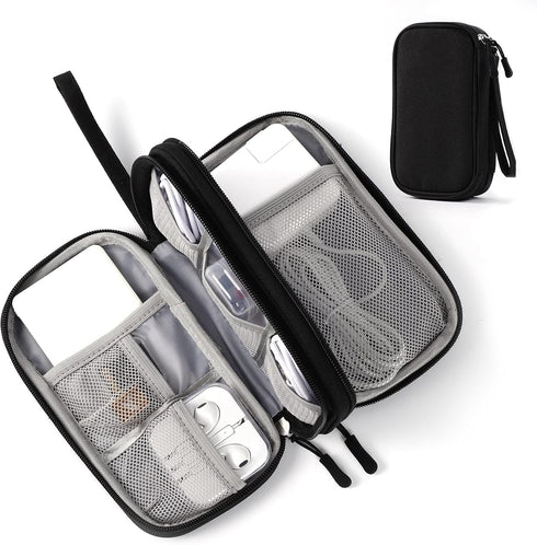 Electronic Organizer Pouch Bag, 3 Compartments Travel Cable Storage Case for Phone Accessories, Black