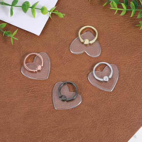 simarro 4Pcs Setting 360 Transparent Phone Ring Holder, Heart Diamond Ring Phone Holder Degree Rotation Compatible wif