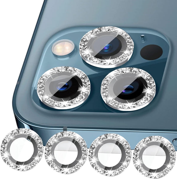 Nothers Bling Camera Lens Protector 3 Pack for iPhone 12/12 Pro/12 Mini/11/11 Pro/11 Max, HD Tempered Glass, Silver.