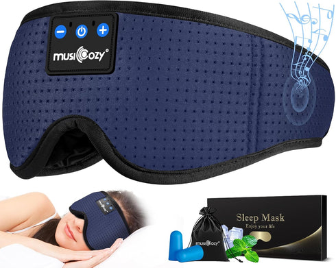 MUSICOZY Sleep Headphones Bluetooth Sleep Eye Mask, Wireless Headphones for Side Sleepers, Cool Tech Gadgets (Blue)