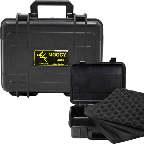 MOOCY 10" Small Hard Case with Foam Insert, Watertight Padded Case for Protecting Pistol, Microphone, and Camera