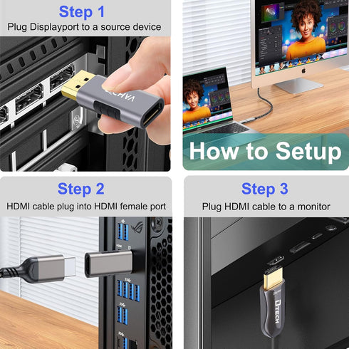 DCHAV 4K 60hz HDMI to Displayport Adapter Unidirectional Display Port to HDMI Converter Male to Female Video Dongle