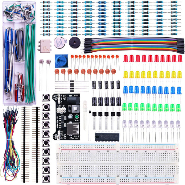 ELEGOO Upgraded Electronics Fun Kit with Power Supply Module, Jumper Wire, Precision Potentiometer, 830 tie-Points