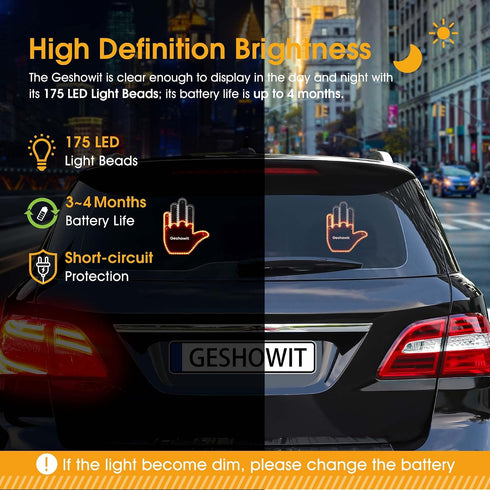 6 Car Accessories for Men - Car Finger Light with Gestures Remote - Show Your Feelings to Drivers - Ideal Gift Hand