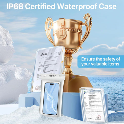 NEPHI IP68 Waterproof Phone Pouch 2 Pack, Adjustable Neck Lanyard, Floating Case for iPhone, Black+White