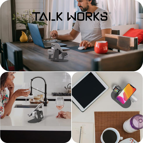 TALK WORKS 3-in-1 Electronics Station, Aluminum Stand Dock for Bedside, Table Compatible w/ iPhone 15/15 Pro/15 Pro