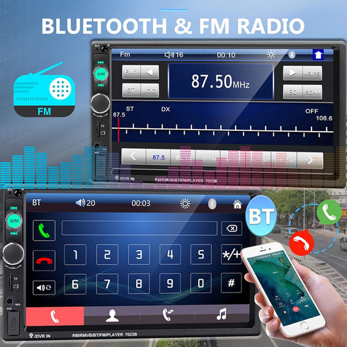 Podofo Car Stereo 2 Din 7 Inch MP5 Player, HD Touch Screen Bluetooth Multimedia, USB SD Aux-in, Double Din Autoradio