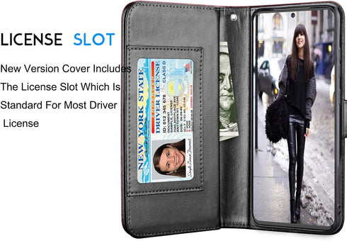 Tekcoo Wallet Case for Samsung Galaxy S20 Plus, Luxury PU Leather with Cash and Credit Card Slots - Black