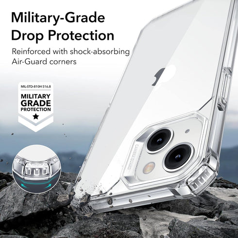ESR Air Armor Case for iPhone 14/13, Clear, Military-Grade Protection, Shockproof Corners, Yellowing-Resistant Acrylic.