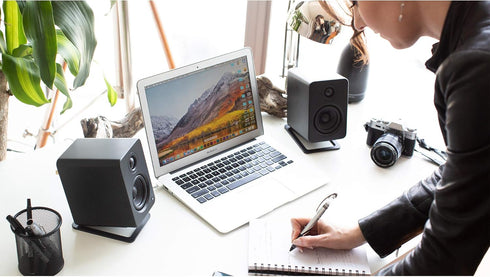 Kanto S2 Tilted Desktop Speaker Stands for Small Speakers & Compact Studio Monitors, Black