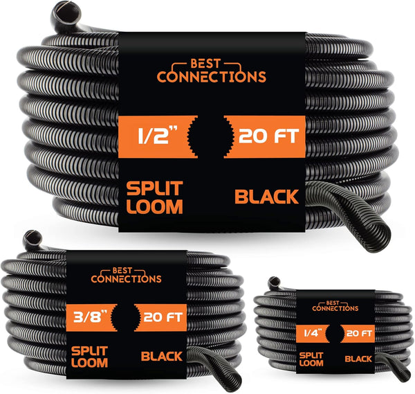 3-Pack Assorted Split Wire Loom, 1/4", 3/8", 1/2" x 20 ft Each, Protective Split Cable Sleeves for Electrical