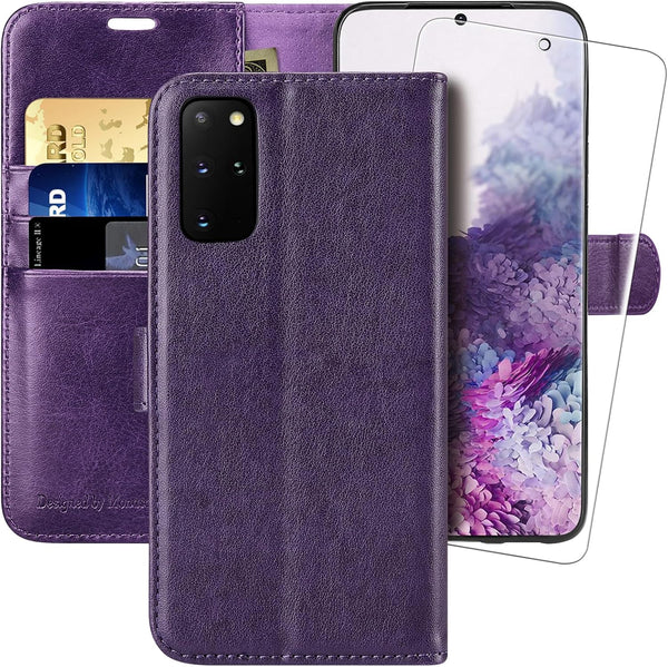 MONASAY Wallet Case for Galaxy S20+ Plus 5G, 6.7 inch, Flip Folio Leather Cover with Screen Protector, Purple