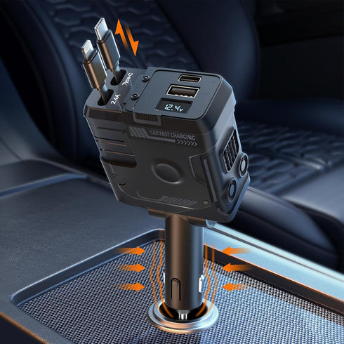 Retractable Car Charger with 4 in 1 Super Fast Charging Cables (31.5 inch), 2 USB Ports Adapter for iPhone 15 14 13 12