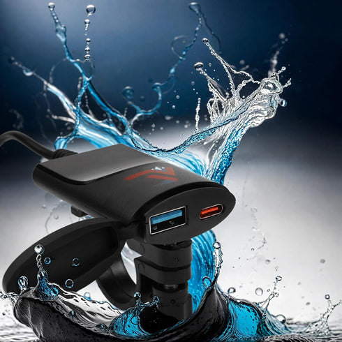 Motorcycle USB Charger, 12-Volt USB-A and USB-C Dual Charging Port for Handlebar, Waterproof 12V Power Accessories