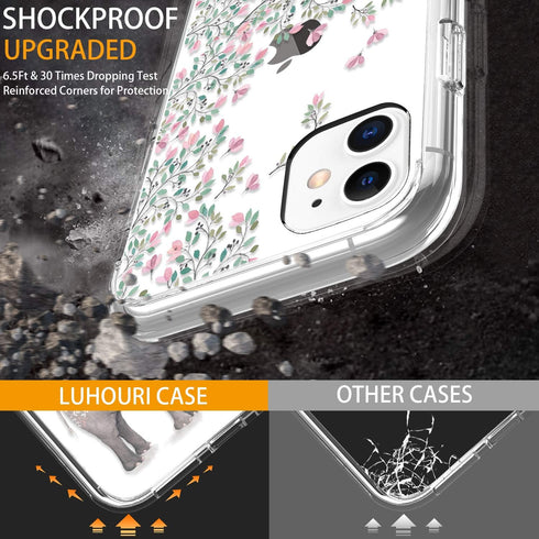 LUHOURI Designed for iPhone 11 Case with Screen Protector, Crystal Acrylic Clear Slim Fit Floral Cover