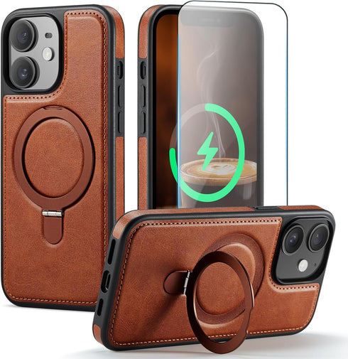 for iPhone 12/12 Pro Case with Stand, Compatible with MagSafe, Slim PU
