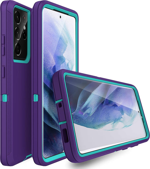 MXX Galaxy S21 Ultra Case, 3-Layer Heavy Duty Bumper Cover with Shock Protection, Dust Proof, 6.8 Inch 2021 (Purple)