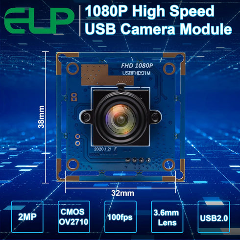 ELP 1080P USB Security Camera Module - 2 Megapixel HD, Wide Angle, Mini UVC USB2.0 for Raspberry Pi