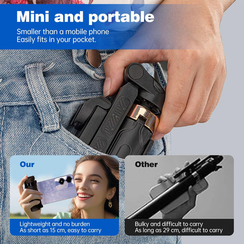 HYTAMY 360Rotation Phone Tripod, Selfie Stick Tripod for iPhone/Android with Remote & Light, Extendable Cell Phone