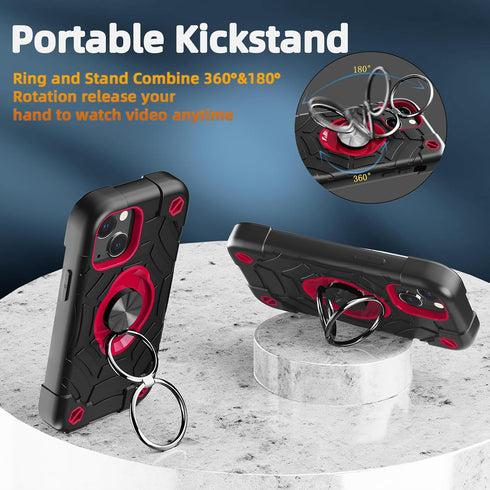 KCJ for iPhone 13 Mini/12 Mini Case 5.4 Inch with Ring Holder, 2 Pack Screen Protector + Camera Lens Protector