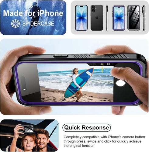 SPIDERCASE 17 12FT for iPhone Case Waterproof, Built-in Lens & Screen Protector, Full Heavy Duty Protection, Military