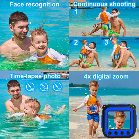 PROGRACE Kids Waterproof Camera for Boys, Gifts for Age 3-14, Underwater Video Camera with Card