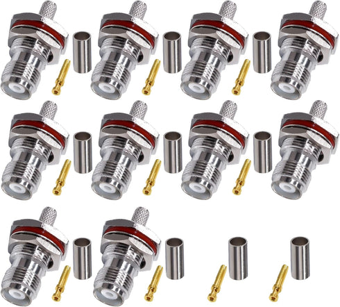 TNC Female Waterproof Connector, 10 pcs TUOLNK Crimp Plug for RG58 RG142 Coaxial Cable Solder Connector
