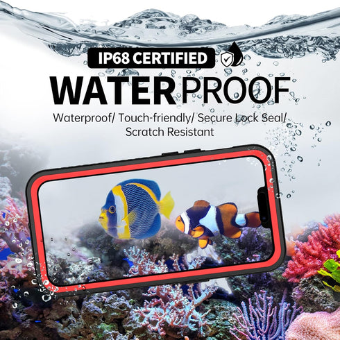 BEASTEK iPhone 14 Plus Waterproof Case, Red FSN Series, Underwater Shockproof Dustproof with Built-in Screen Protector