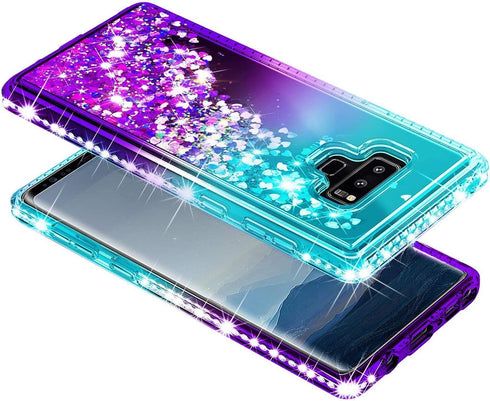 Case for Samsung Galaxy Note 9 with Screen Protector, Flexible TPU Film, Ring Holder/Wrist Strap, Sparkle Glitter