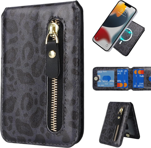 Cavor Black MagSafe Wallet for iPhone 14 Pro Max/14 Pro/15/14 Plus/13/12, Adjustable Stand, Magnetic Wallet