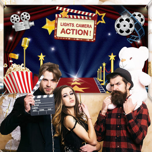 Movie Theme Party Decorations - Large Fabric Backdrop for Movie Night Birthday Party Event, 72.8 x 43.3 Inch
