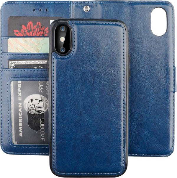 Bocasal Wallet Case for iPhone Xs/X, PU Leather Magnetic Detachable Kickstand Shockproof Cover for iPhone X