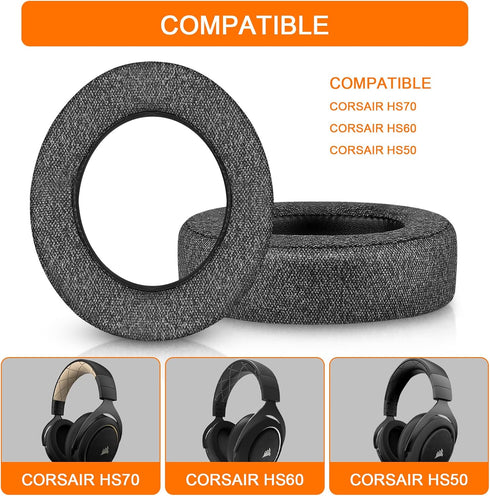 GVOEARS Replacement Ear Pads for Corsair HS70 Pro HS60 HS50, Durable Knitted Gaming Headset Noise Isolation Cushions (Grey)