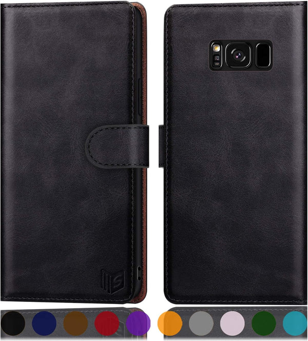 SUANPOT Samsung Galaxy S8+ /S8 Plus 6.2 inch Leather Wallet Case with RFID Blocking, Flip Folio Book Cover