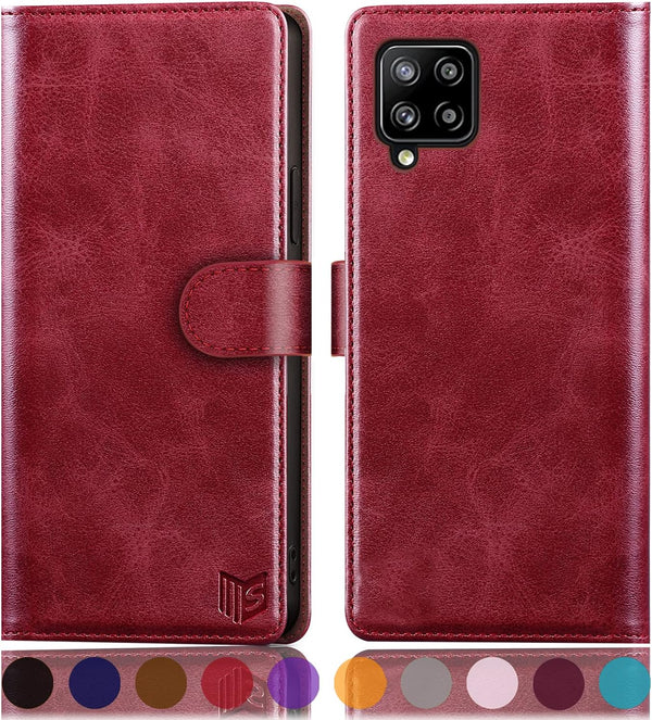 SUANPOT Leather Wallet Case for Samsung Galaxy A42 5G, RFID Blocking, Flip Folio Book Phone Case, Red